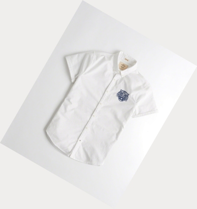 White Hollister Stretch Oxford Men's Short Sleeve | ZA-KVLW620