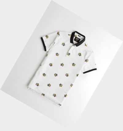 White Hollister Stretch Shrunken Collar Men's Polo Shirts | ZA-YCGO607