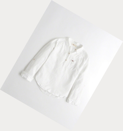 White Hollister Woven Popover Women's Long Sleeve | ZA-WEUL713