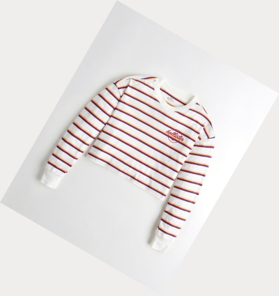 White Stripes Hollister Crop Boyfriend Women's Long Sleeve | ZA-TDQA765