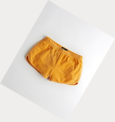 Yellow Hollister High-Rise Velvet Curved Hem Women's Shorts | ZA-GBWU259