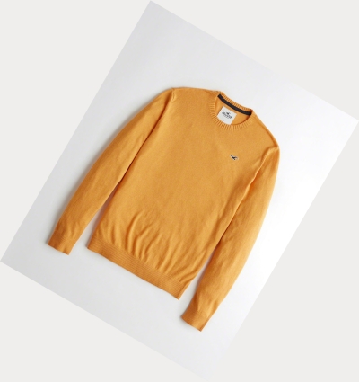 Yellow Hollister Lightweight Crewneck Men's Sweaters | ZA-JLPM643