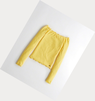 Yellow Hollister Slim Off-The-Shoulder Women's Long Sleeve | ZA-KETD241