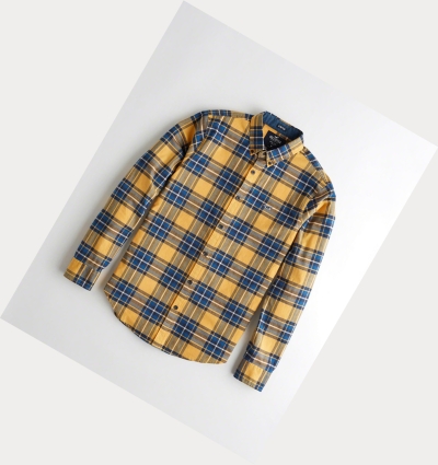 Yellow Hollister Stretch Plaid Poplin Men's Long Sleeve | ZA-QCYO073