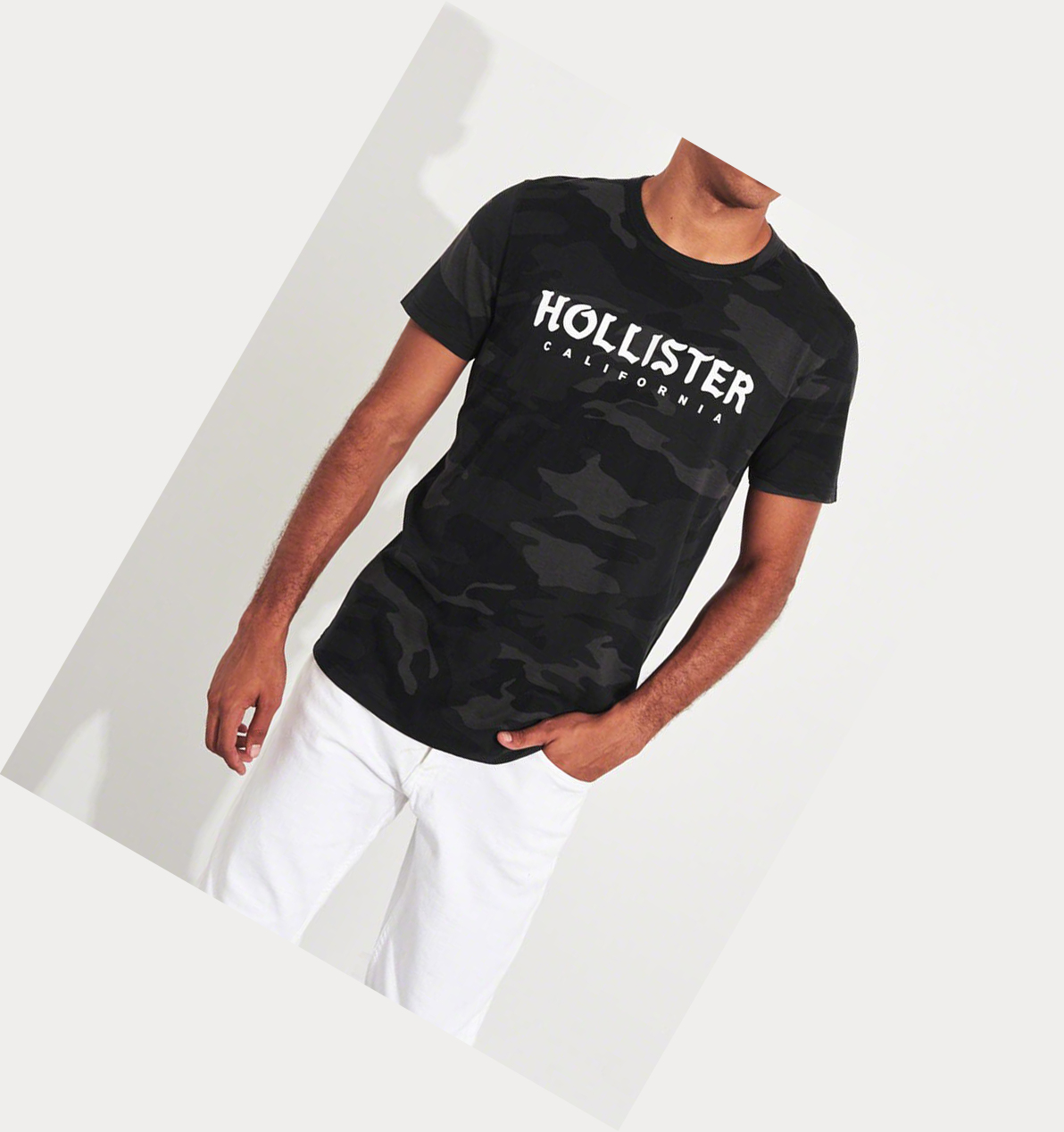 Black Camo Hollister Camo Logo Men's Short Sleeve | ZA-MPIX946