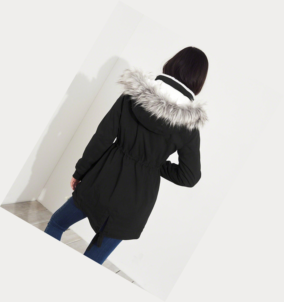 Black Cream Hollister Stretch Cozy-Lined Women's Parka Jackets | ZA-ZRUH506