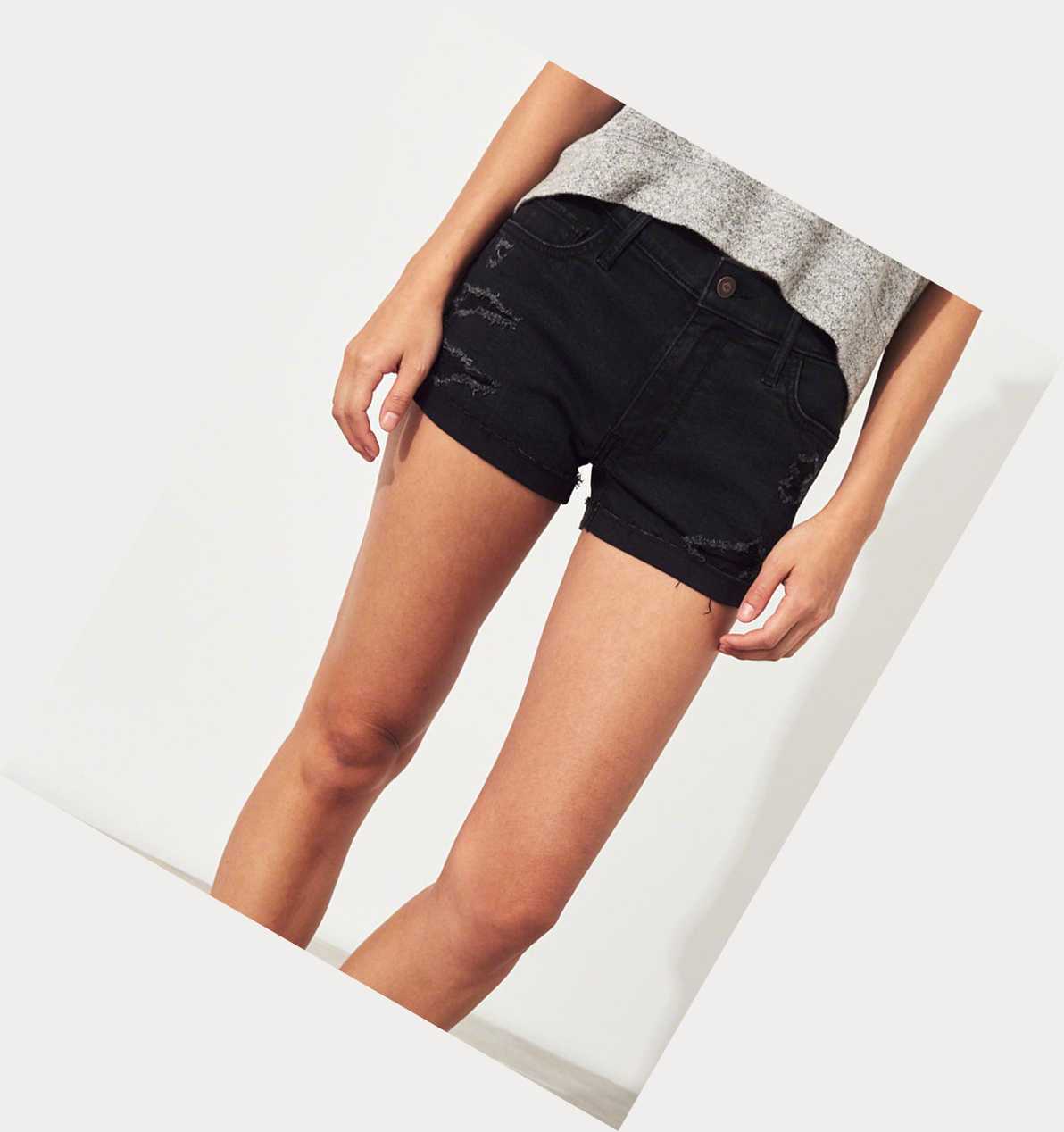 Black Hollister Advanced Stretch Mid-Rise Denim Women's Shorts | ZA-SZTL347