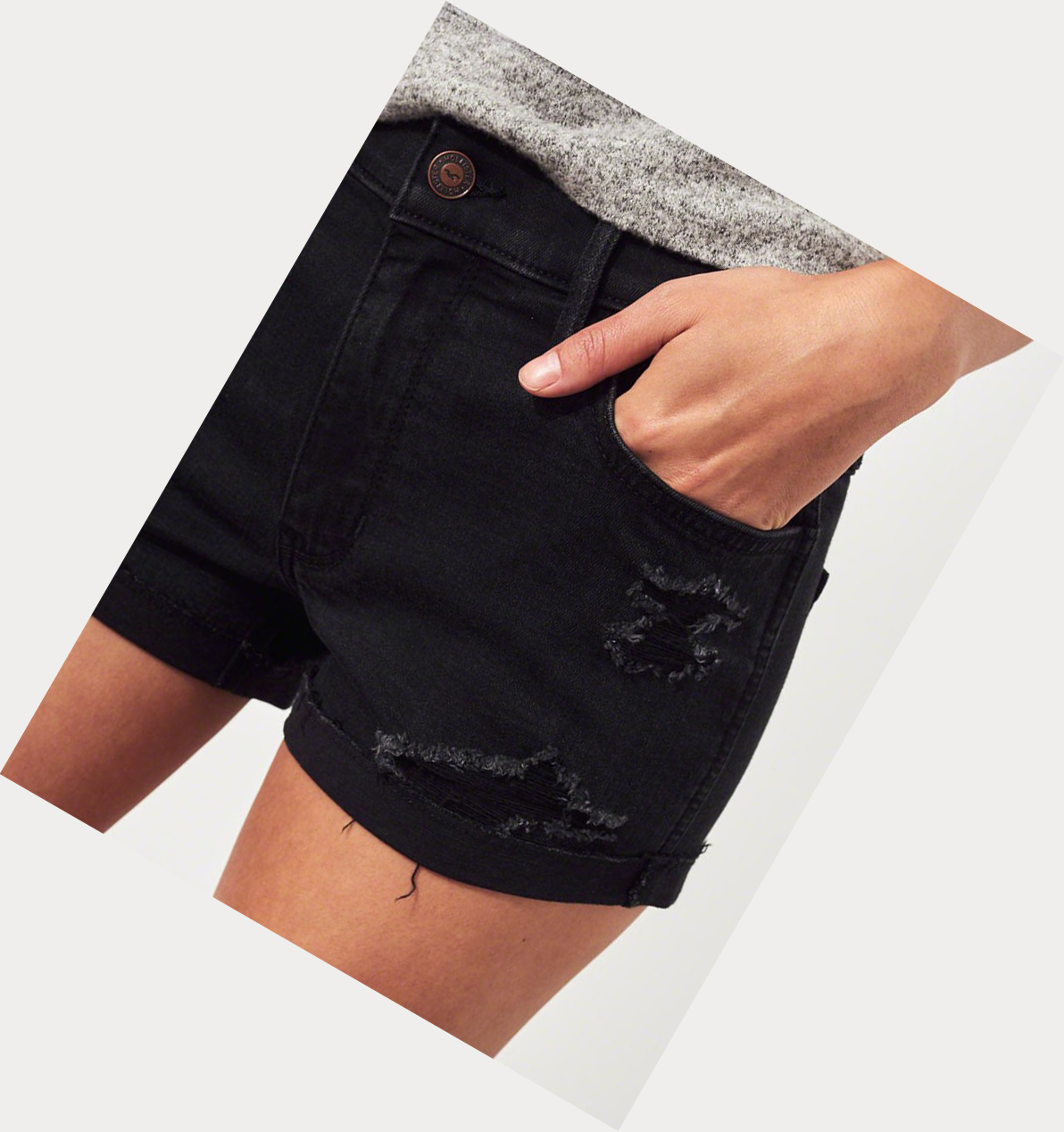 Black Hollister Advanced Stretch Mid-Rise Denim Women's Shorts | ZA-SZTL347