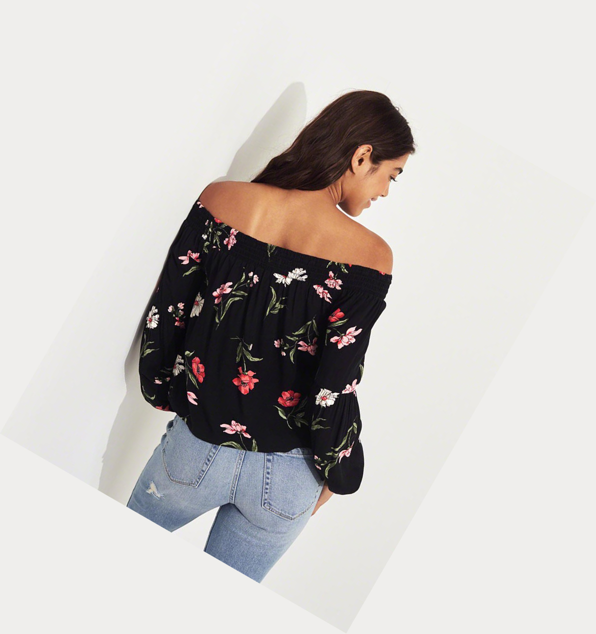 Black Hollister Balloon-Sleeve Off-The-Shoulder Women's Long Sleeve | ZA-MGFN536