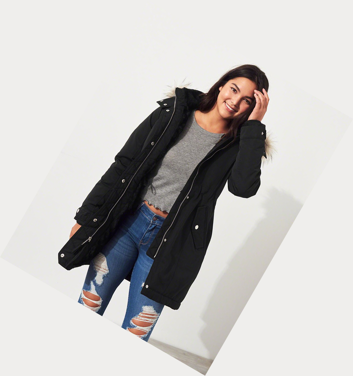 Black Hollister Cozy-Lined Down Women's Parka Jackets | ZA-SMPA748