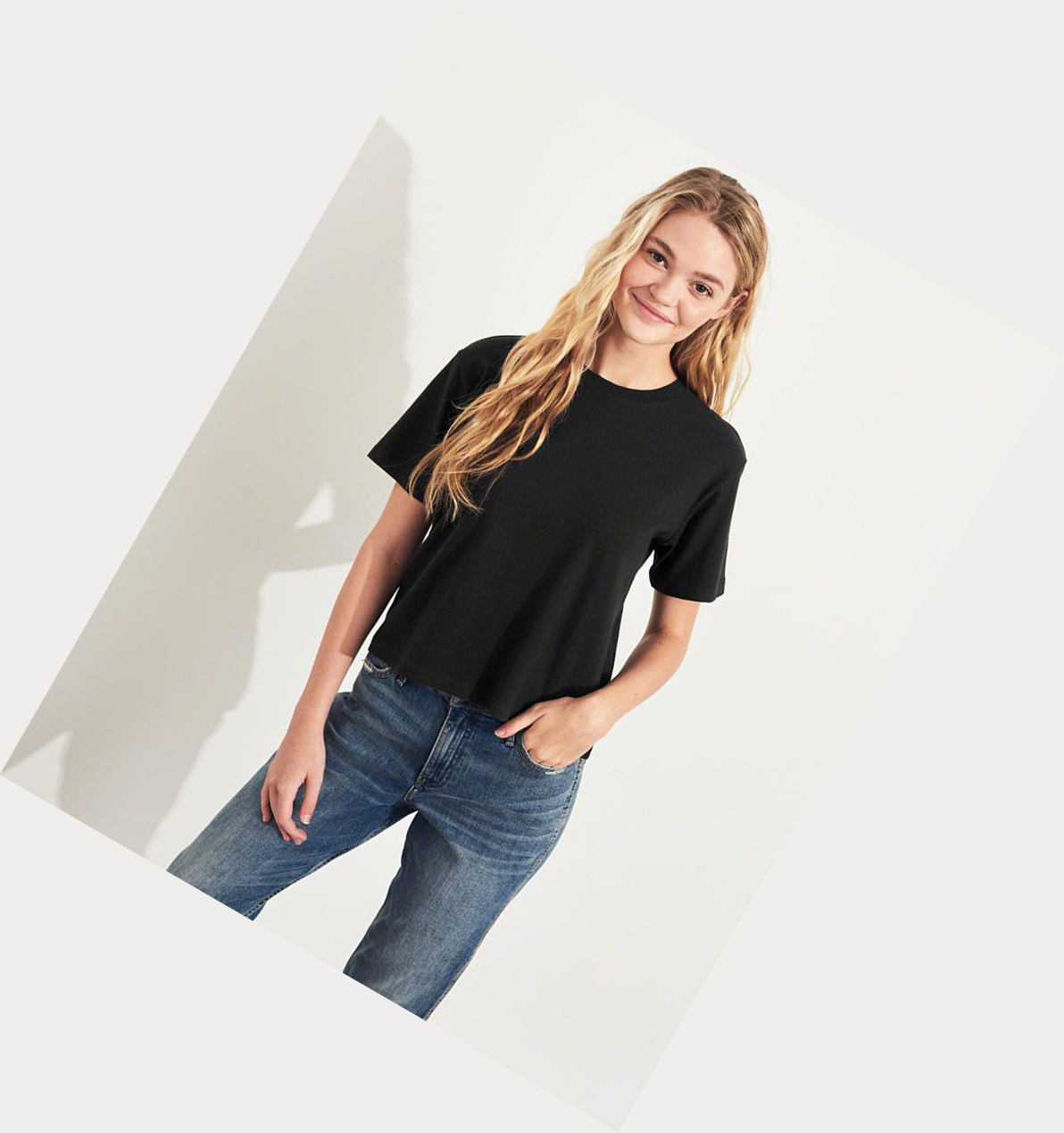 Black Hollister Crewneck Women's Short Sleeve | ZA-QNFD298