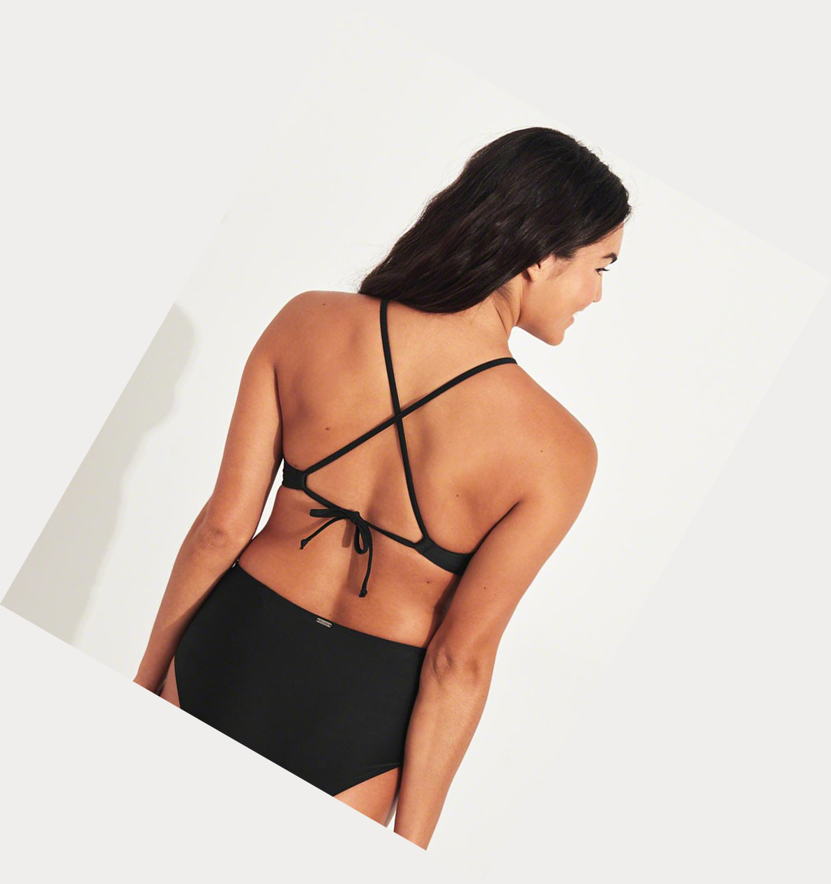 Black Hollister Embroidered Strappy High-Neck Women's Bikini Tops | ZA-USTZ592