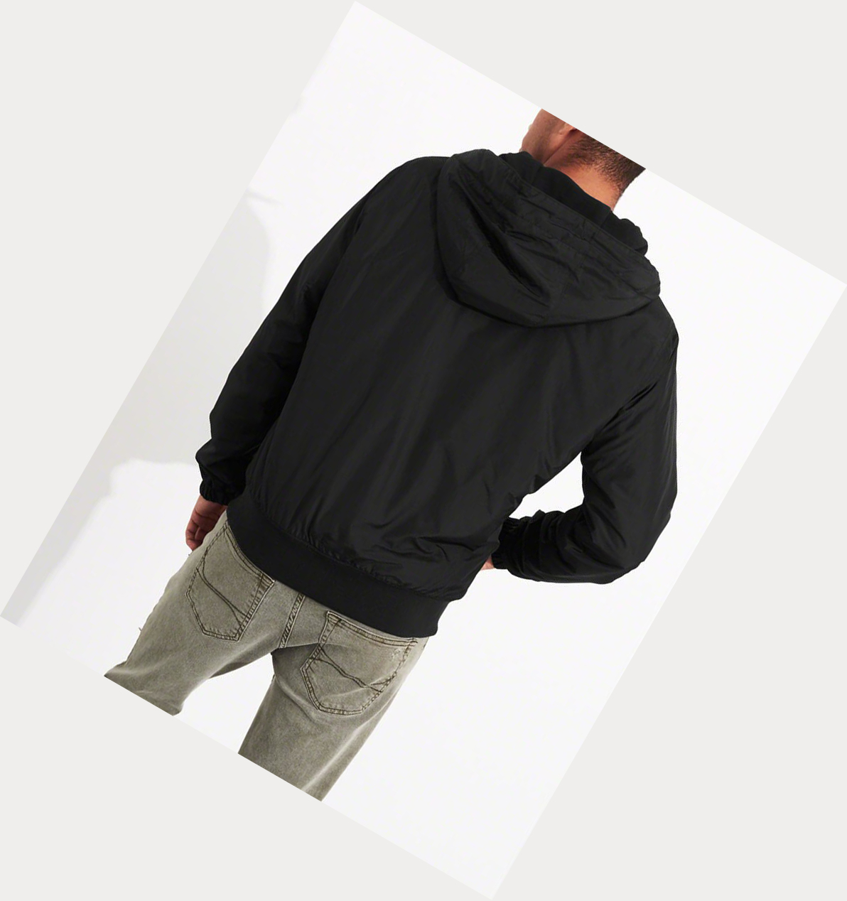 Black Hollister Fleece-Lined Hooded Men's Bomber Jackets | ZA-WLXA903