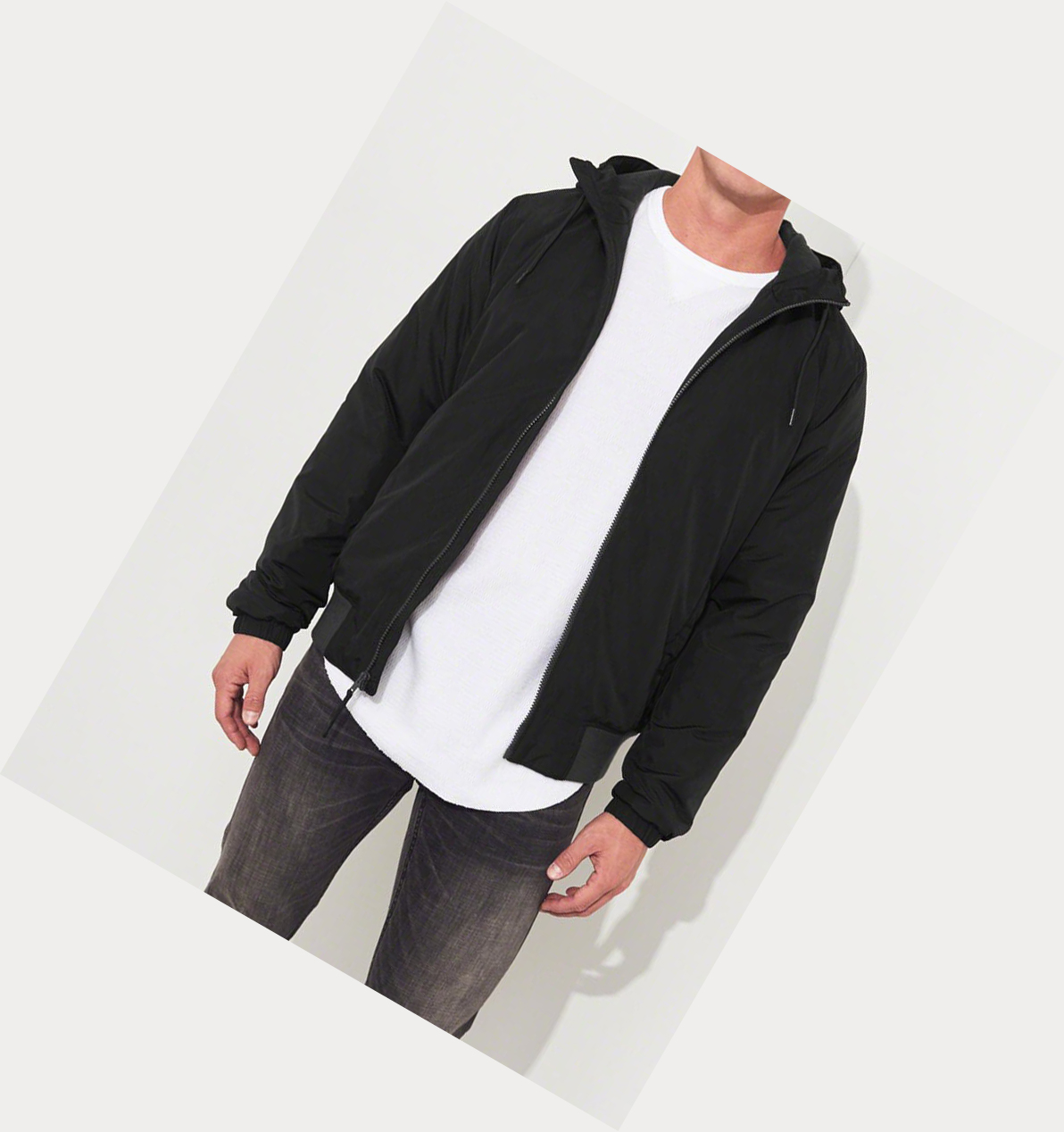 Black Hollister Hooded Men's Bomber Jackets | ZA-SNHA963