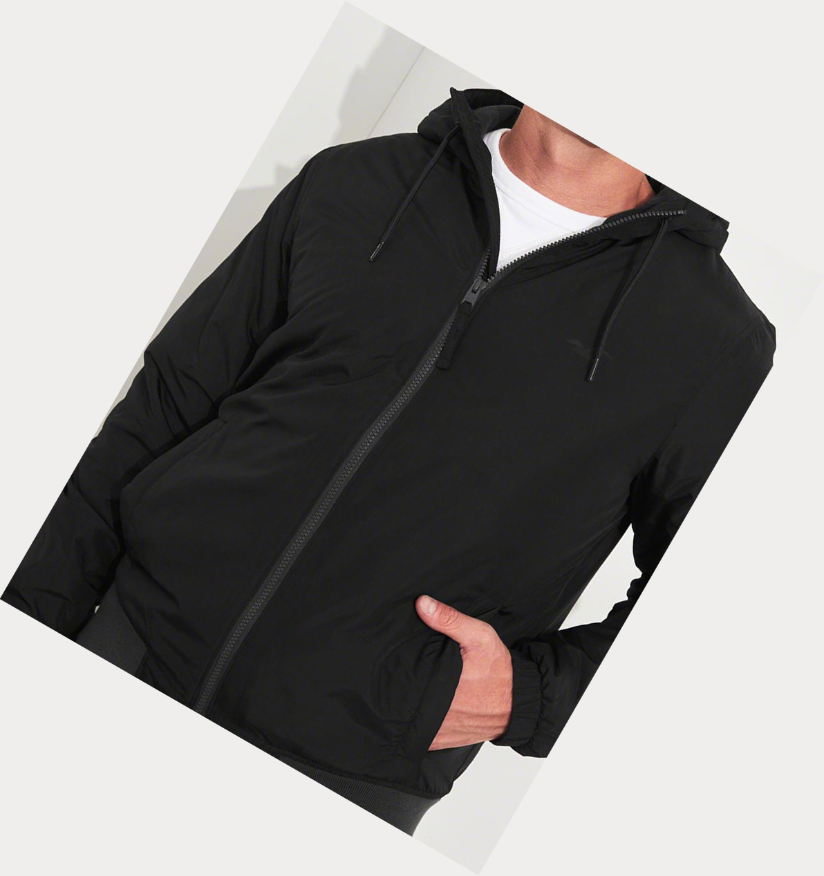 Black Hollister Hooded Men's Bomber Jackets | ZA-SNHA963