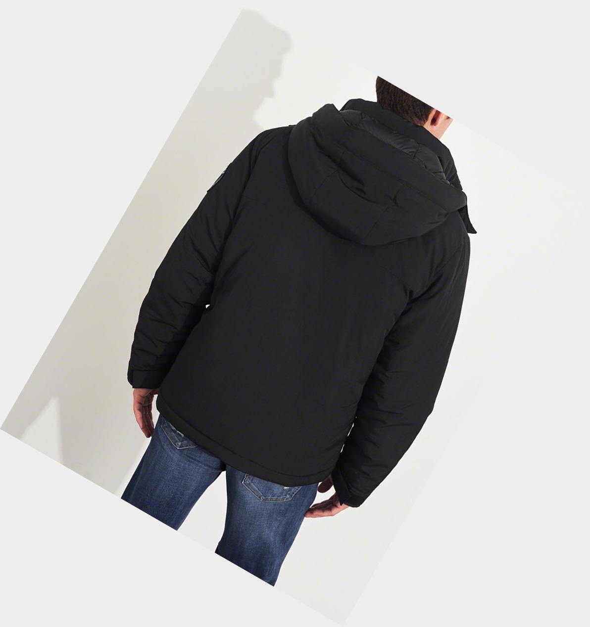 Black Hollister Hooded Men's Puffers | ZA-YRXO820