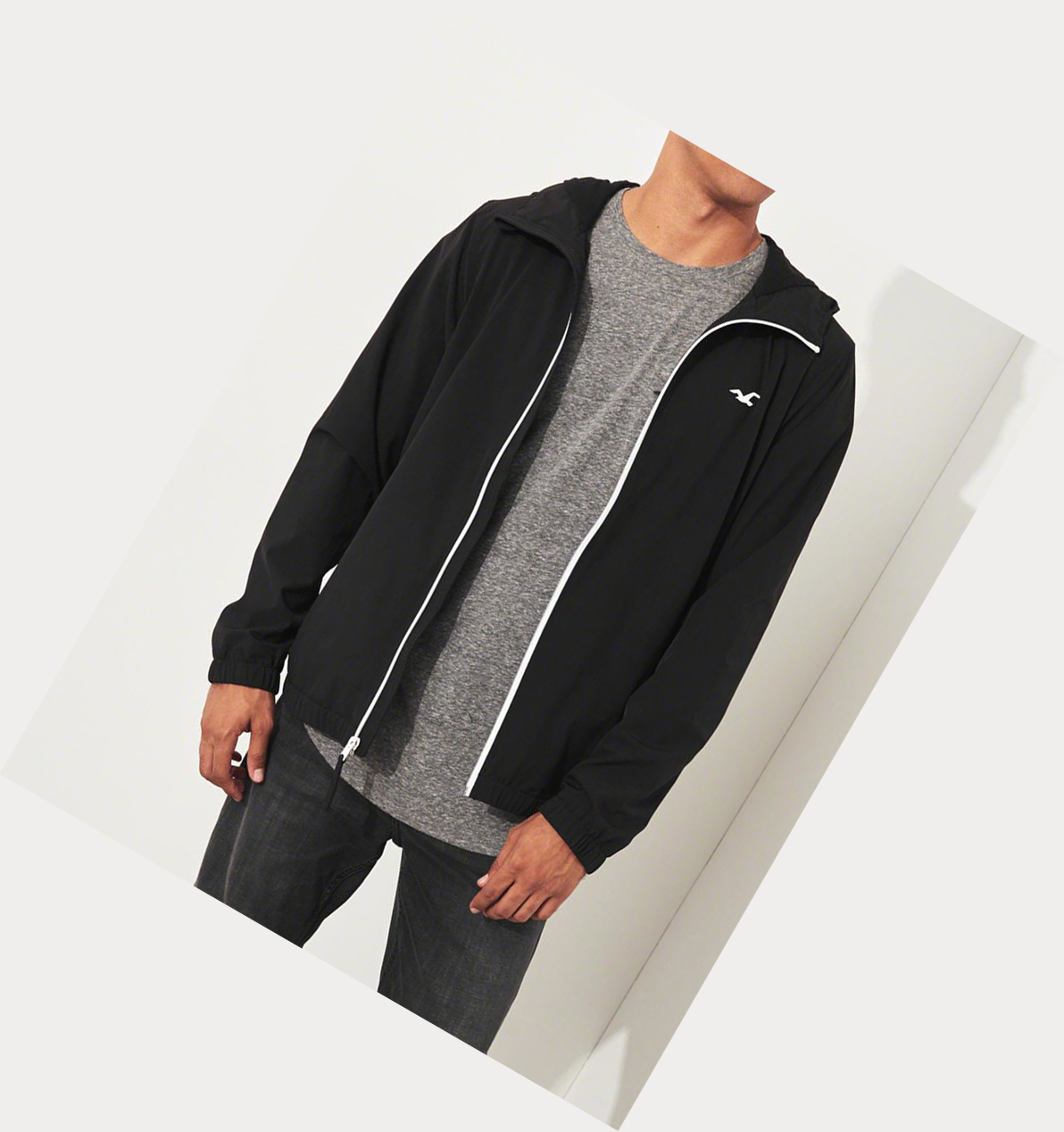 Black Hollister Jersey-Lined Stretch Men's Windbreaker | ZA-DTGY346