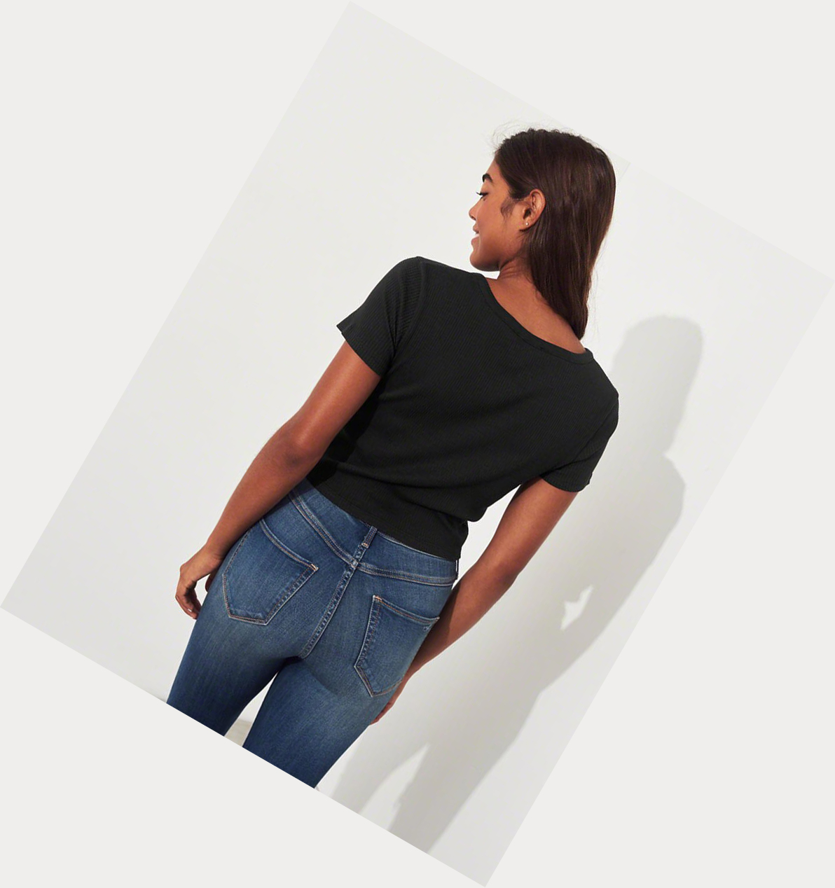 Black Hollister Knot-Front Crop Women's Short Sleeve | ZA-DOPS718