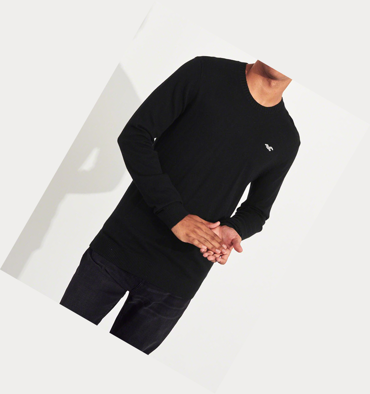 Black Hollister Lightweight Crewneck Men's Sweaters | ZA-RIZU640