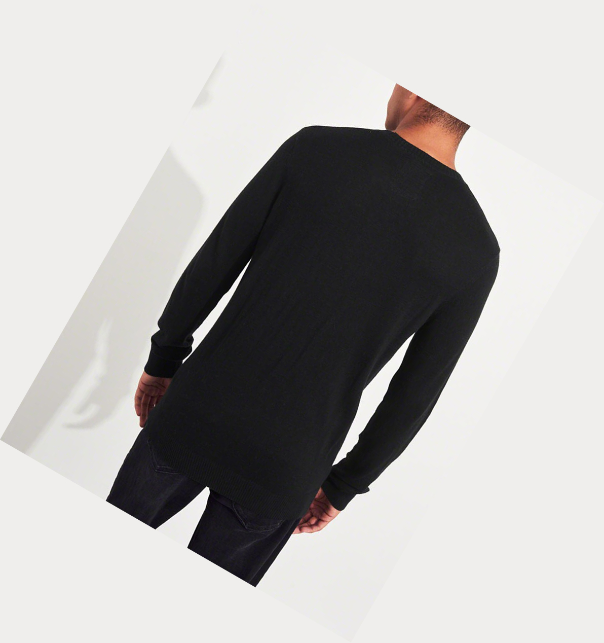 Black Hollister Lightweight Crewneck Men's Sweaters | ZA-RIZU640