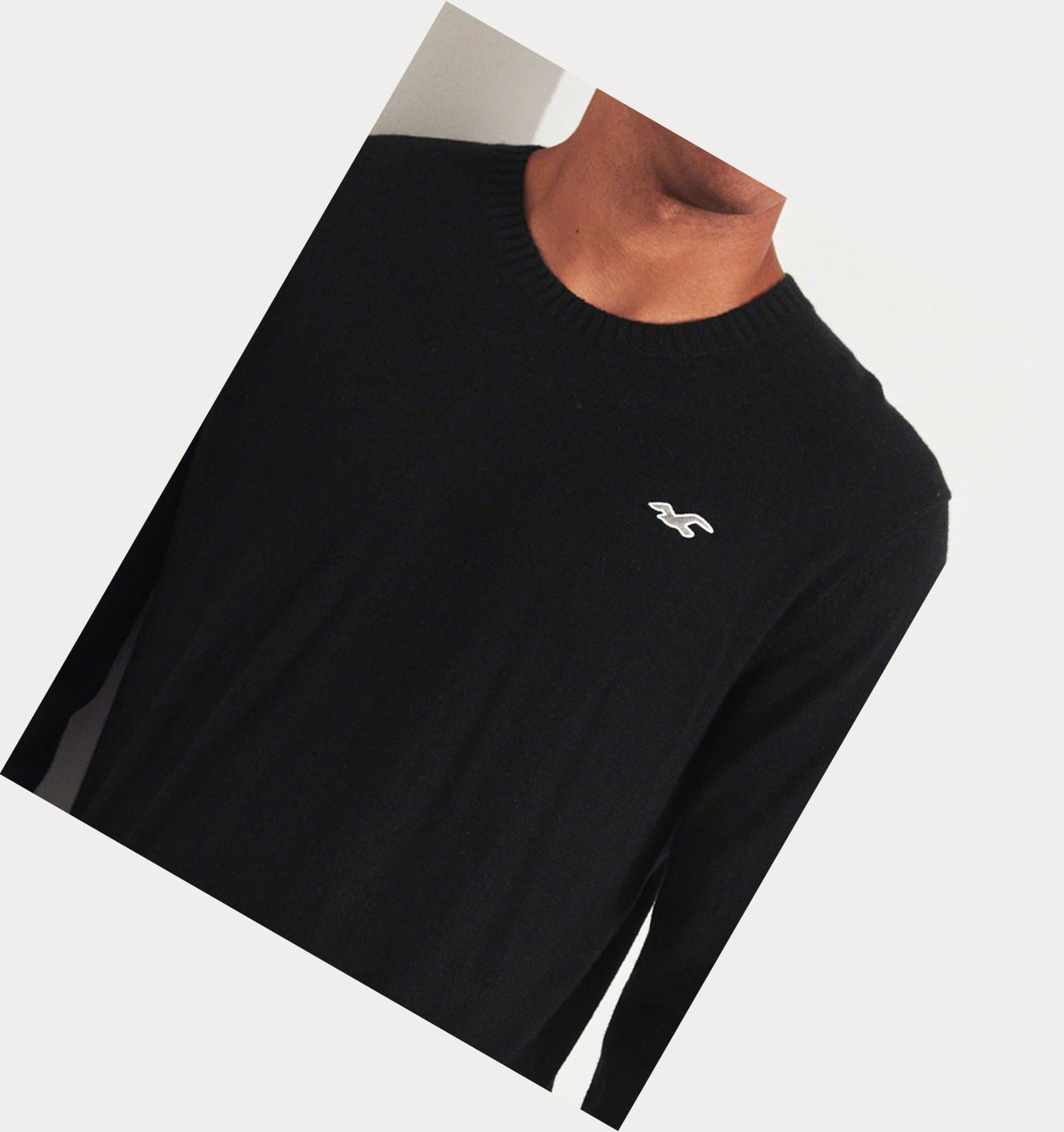 Black Hollister Lightweight Crewneck Men's Sweaters | ZA-RIZU640