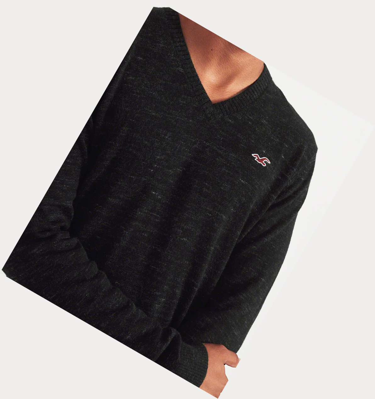 Black Hollister Lightweight V-Neck Men's Sweaters | ZA-NODF120