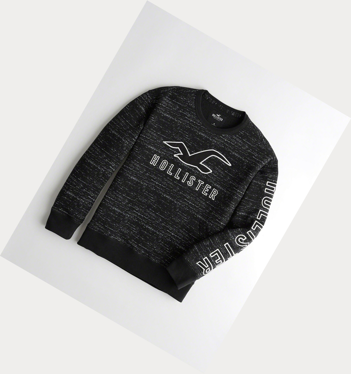 Black Hollister Logo Crewneck Men\'s Sweatshirts | ZA-KWRN875