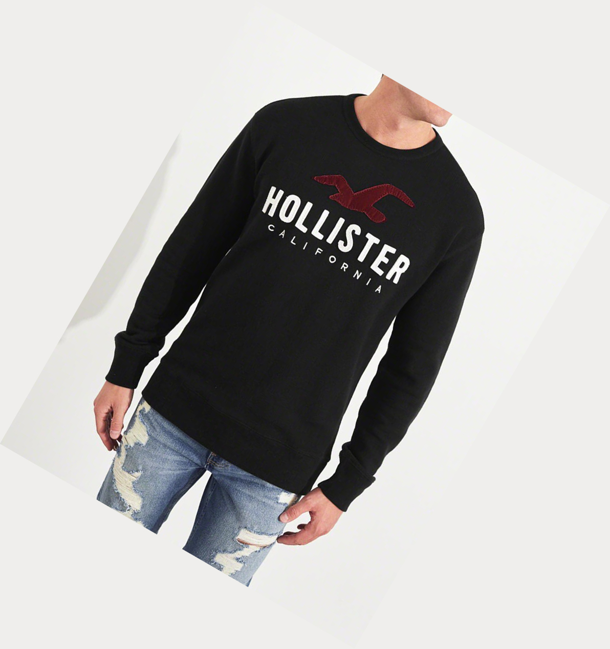 Black Hollister Logo Graphic Crewneck Men's Sweatshirts | ZA-WIXE854