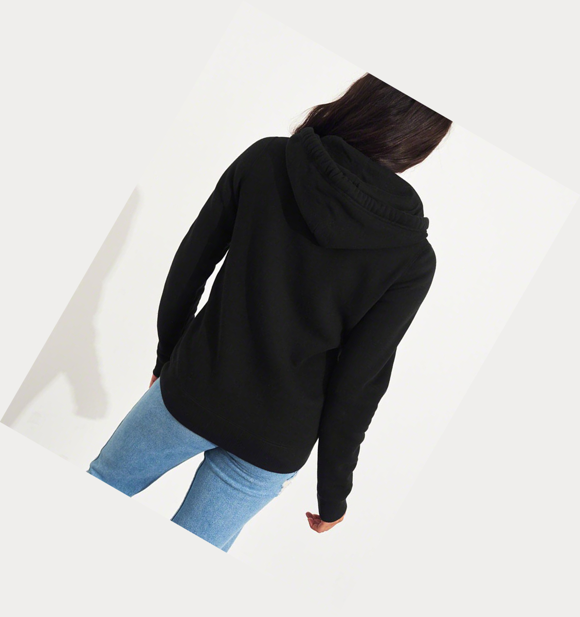 Black Hollister Logo Graphic Full-Zip Women's Hoodie | ZA-FETS769