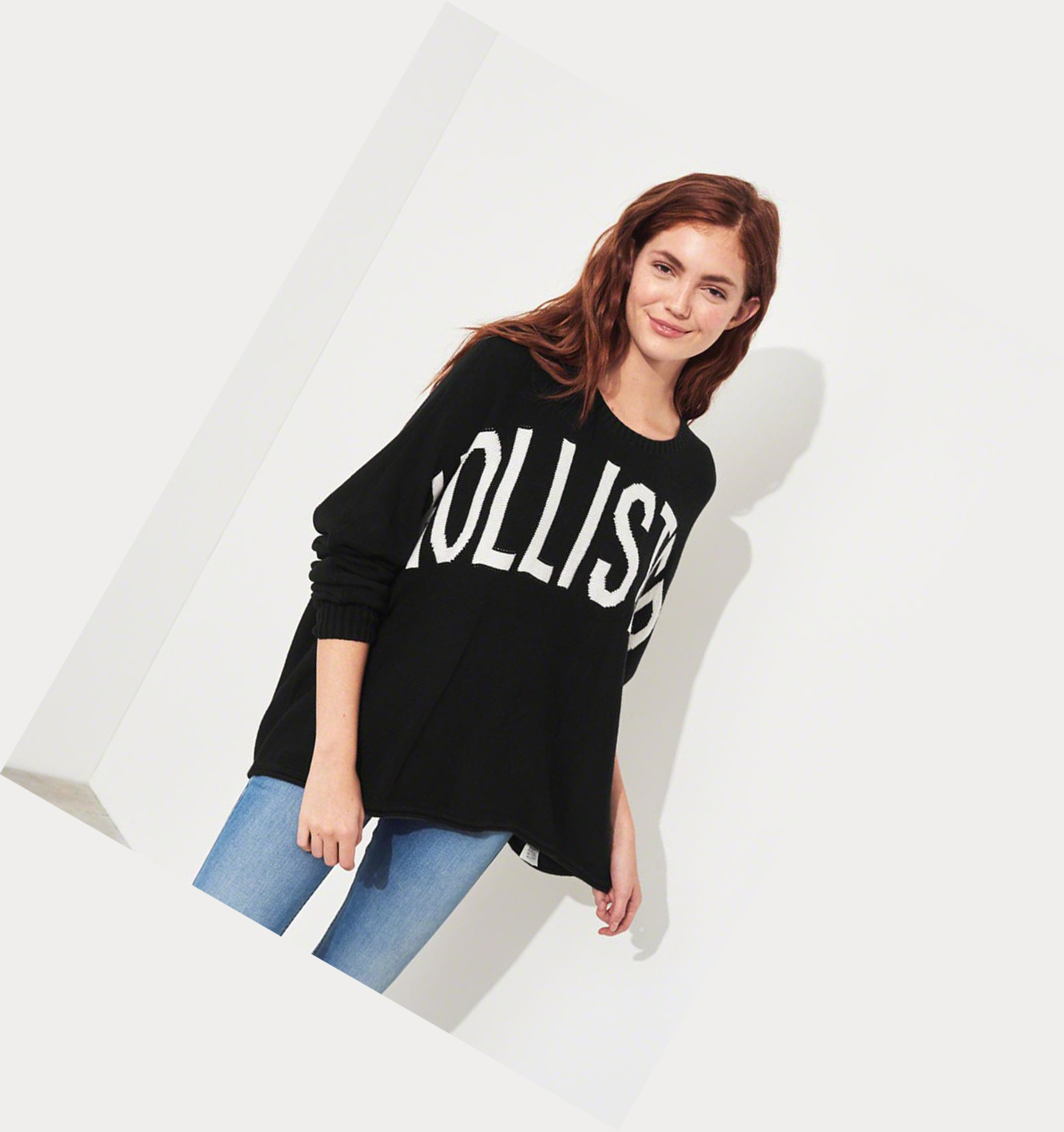 Black Hollister Logo Oversized Women's Sweaters | ZA-EDKU873