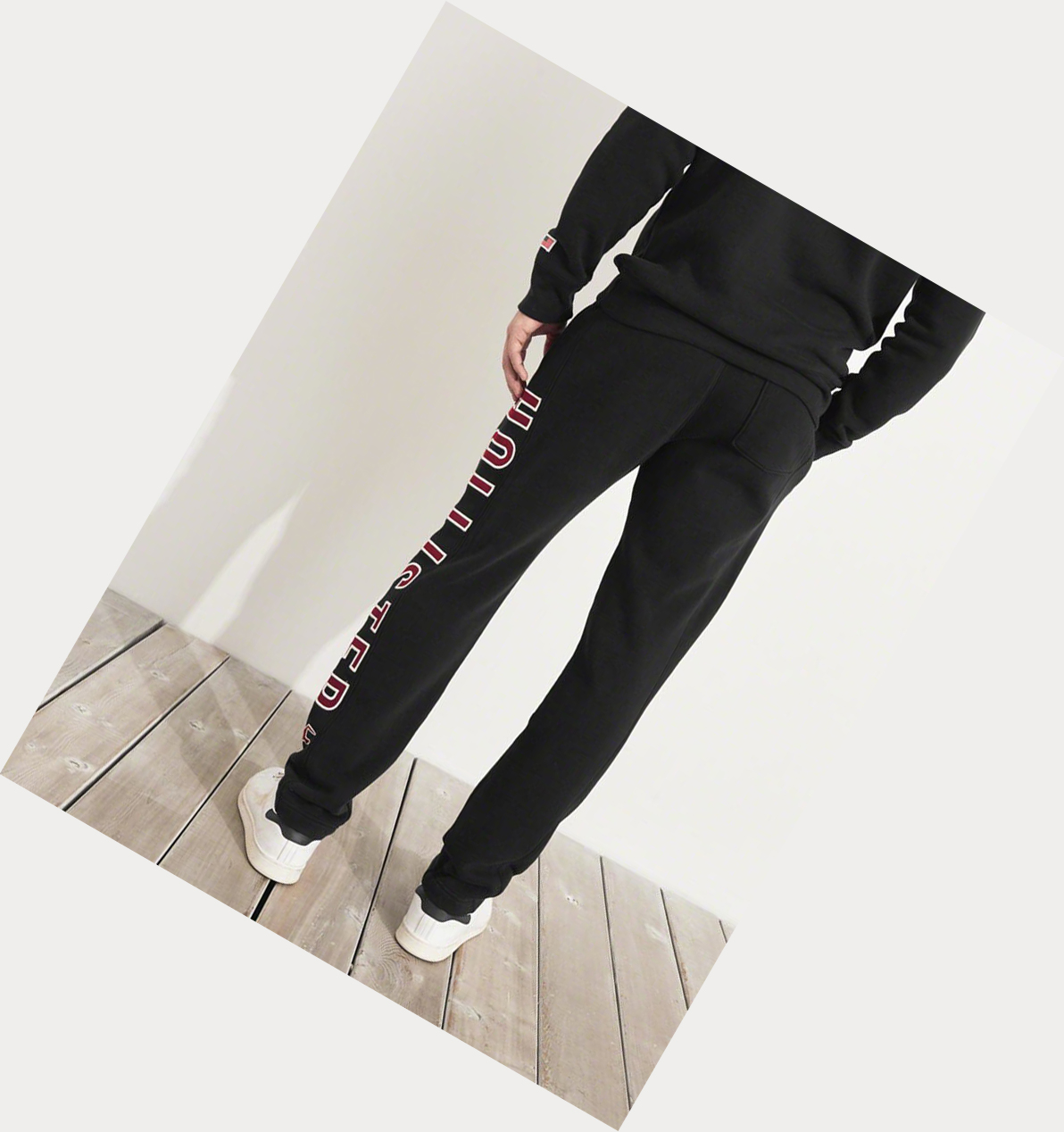 Black Hollister Logo Straight-Leg Men's Sweatpants | ZA-UBNZ396