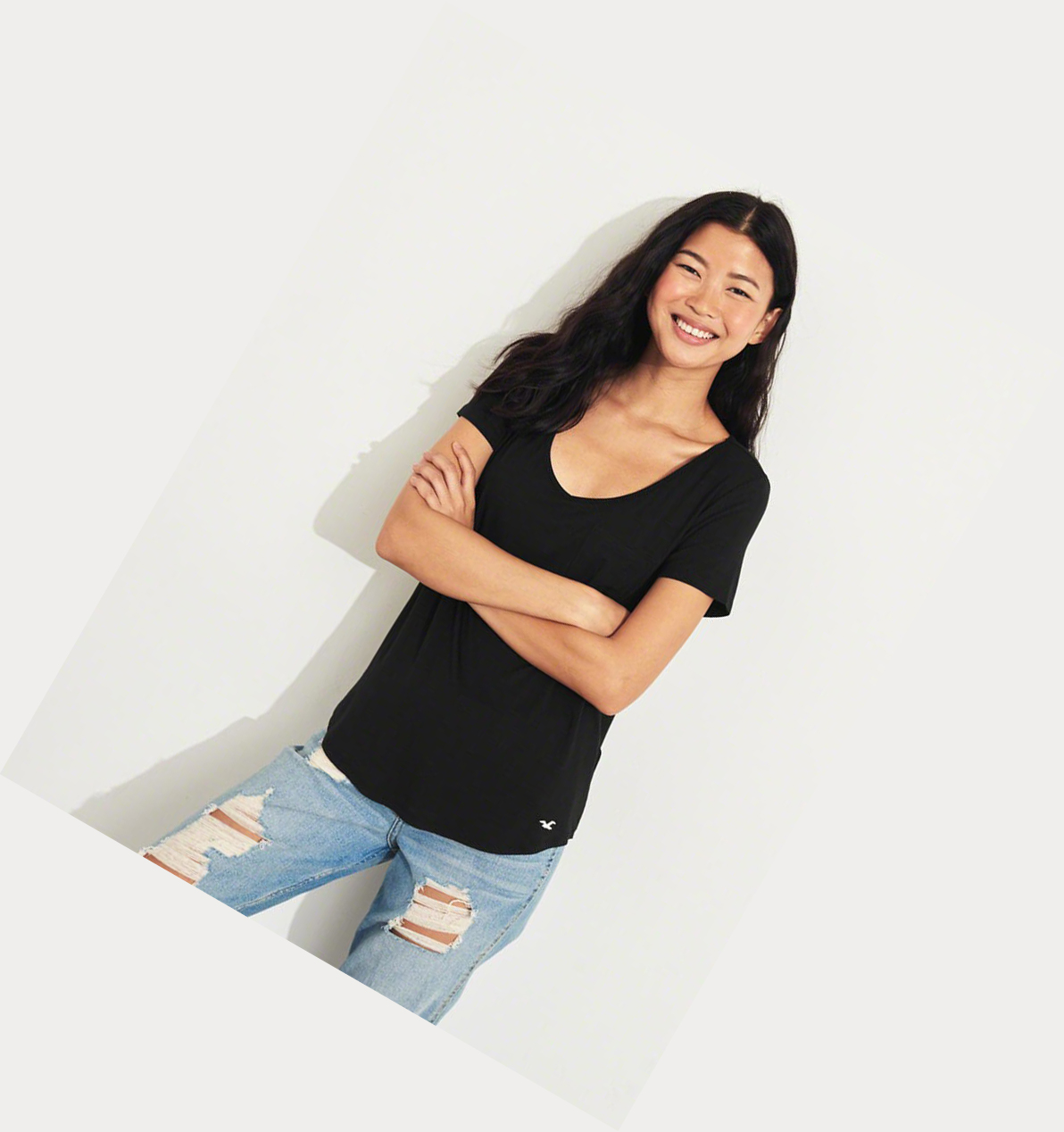 Black Hollister Must-Have Easy Women's Short Sleeve | ZA-NVMH483