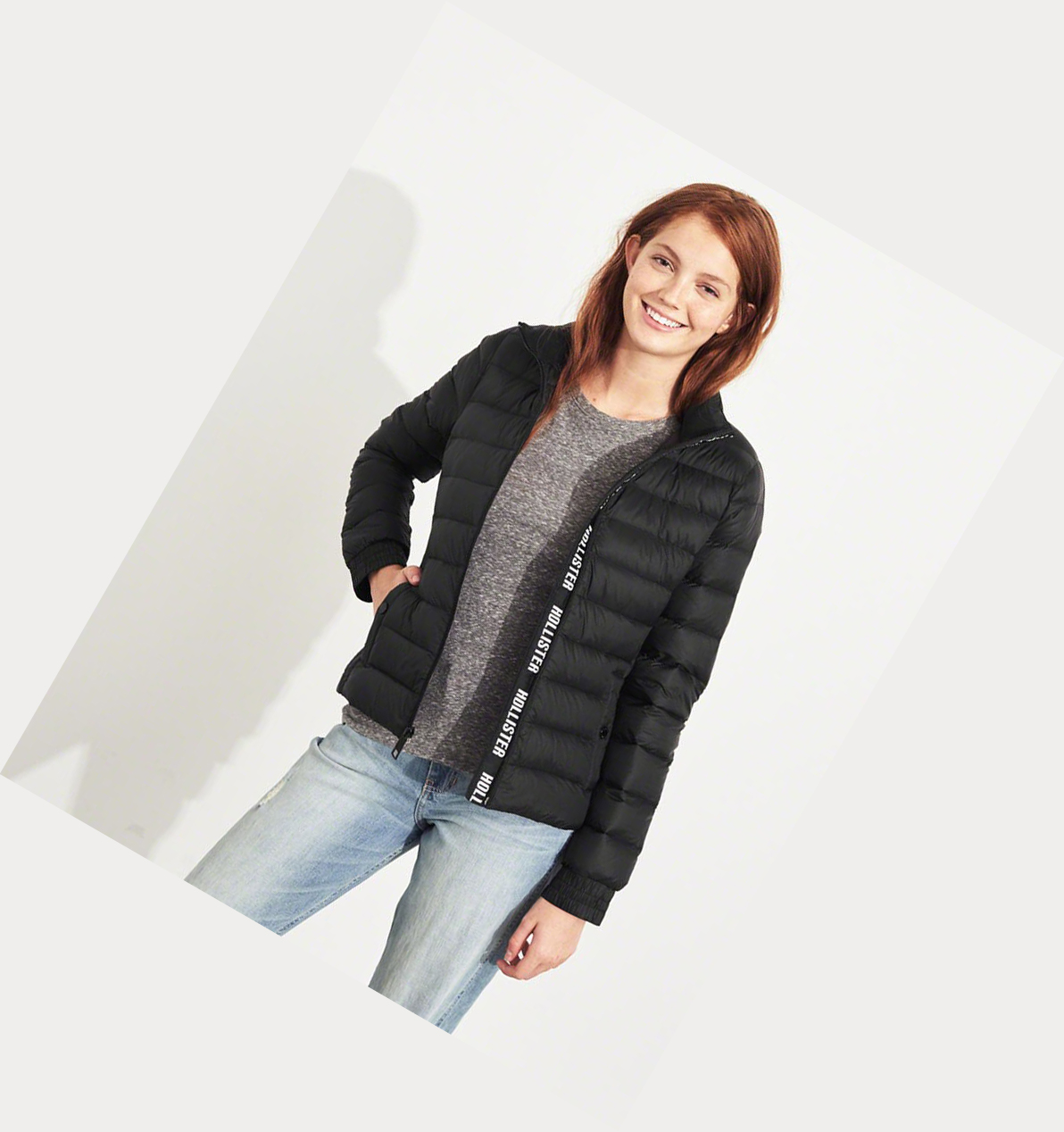 Black Hollister Packable Lightweight Women's Puffers | ZA-OJAK742