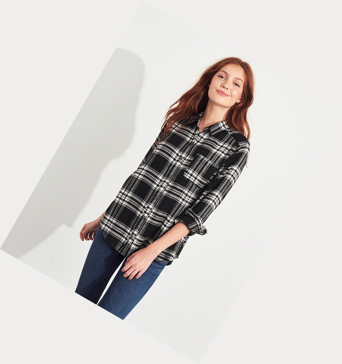 Black Hollister Plaid Women's Long Sleeve | ZA-RSDE561