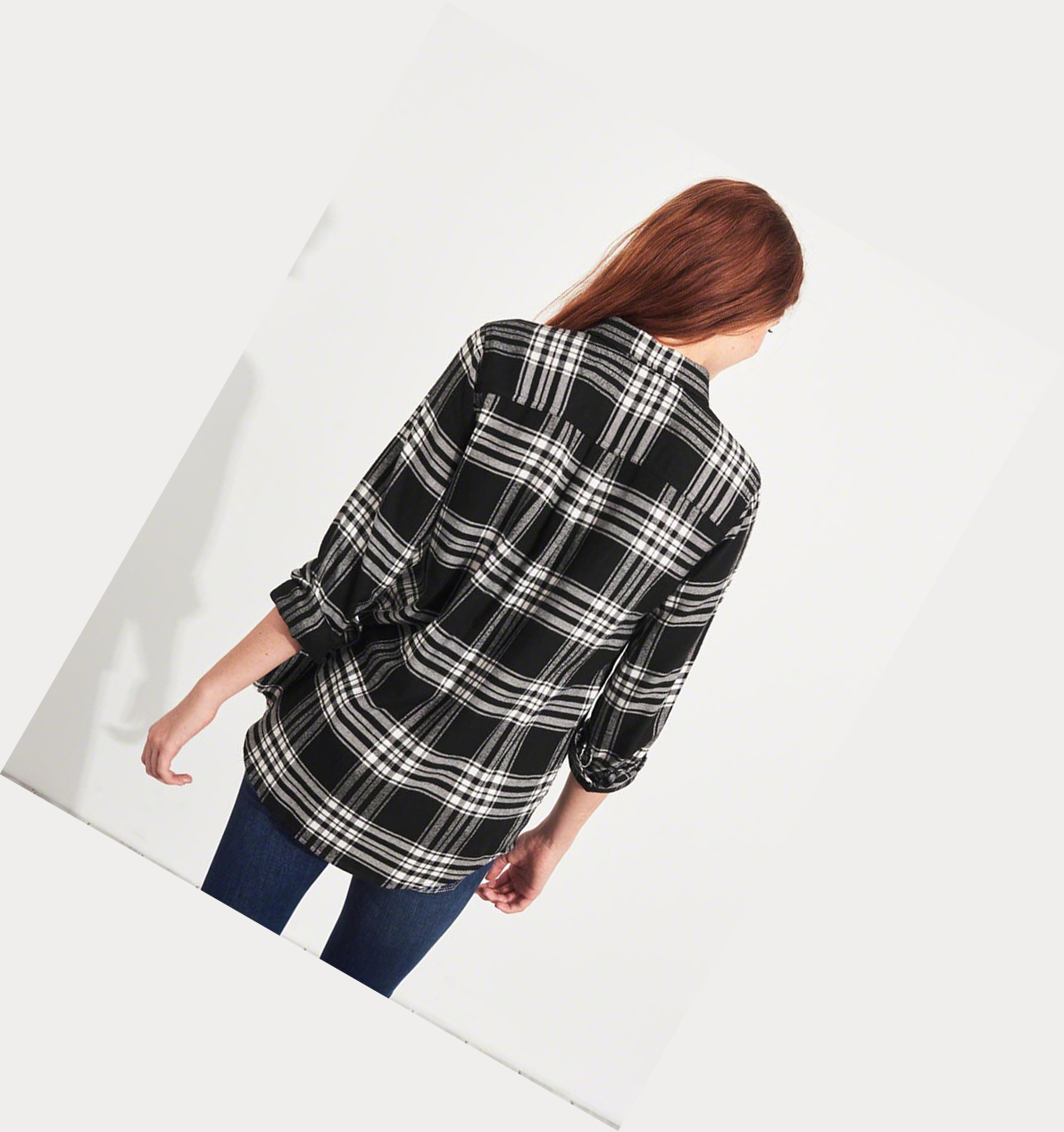 Black Hollister Plaid Women's Long Sleeve | ZA-RSDE561