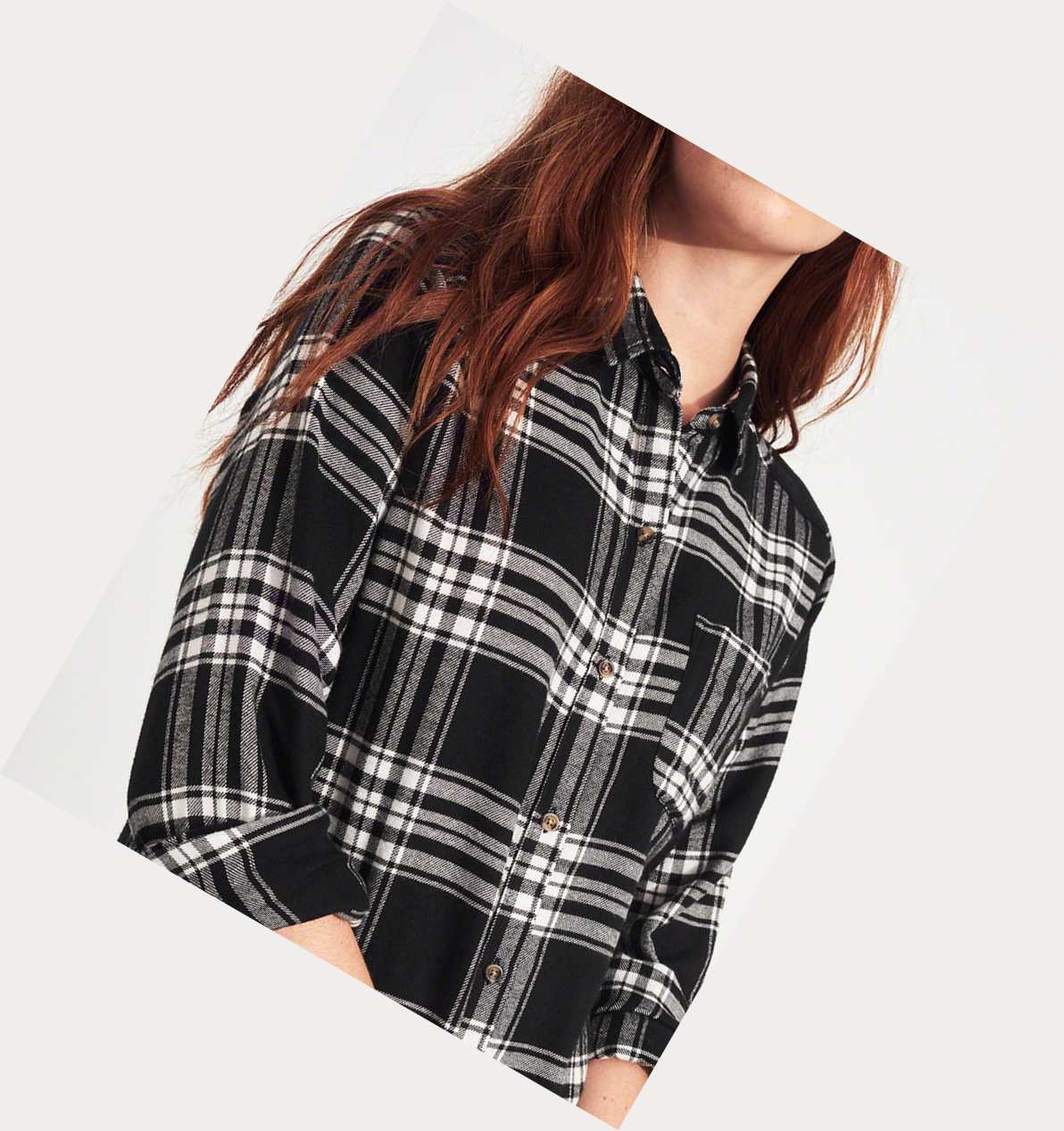 Black Hollister Plaid Women's Long Sleeve | ZA-RSDE561