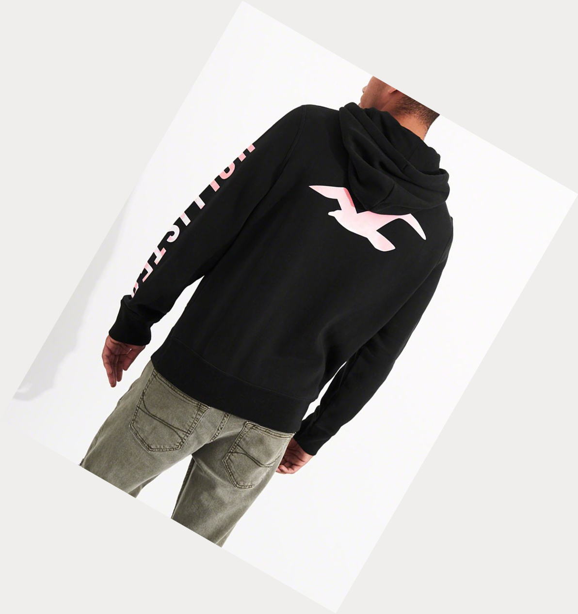 Black Hollister Print Logo Men's Hoodie | ZA-FGKV315