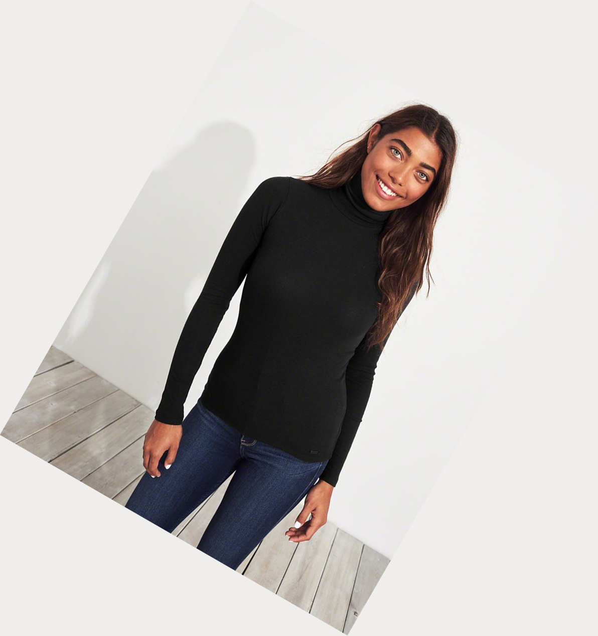 Black Hollister Ribbed Turtleneck Women's Long Sleeve | ZA-CUAW287