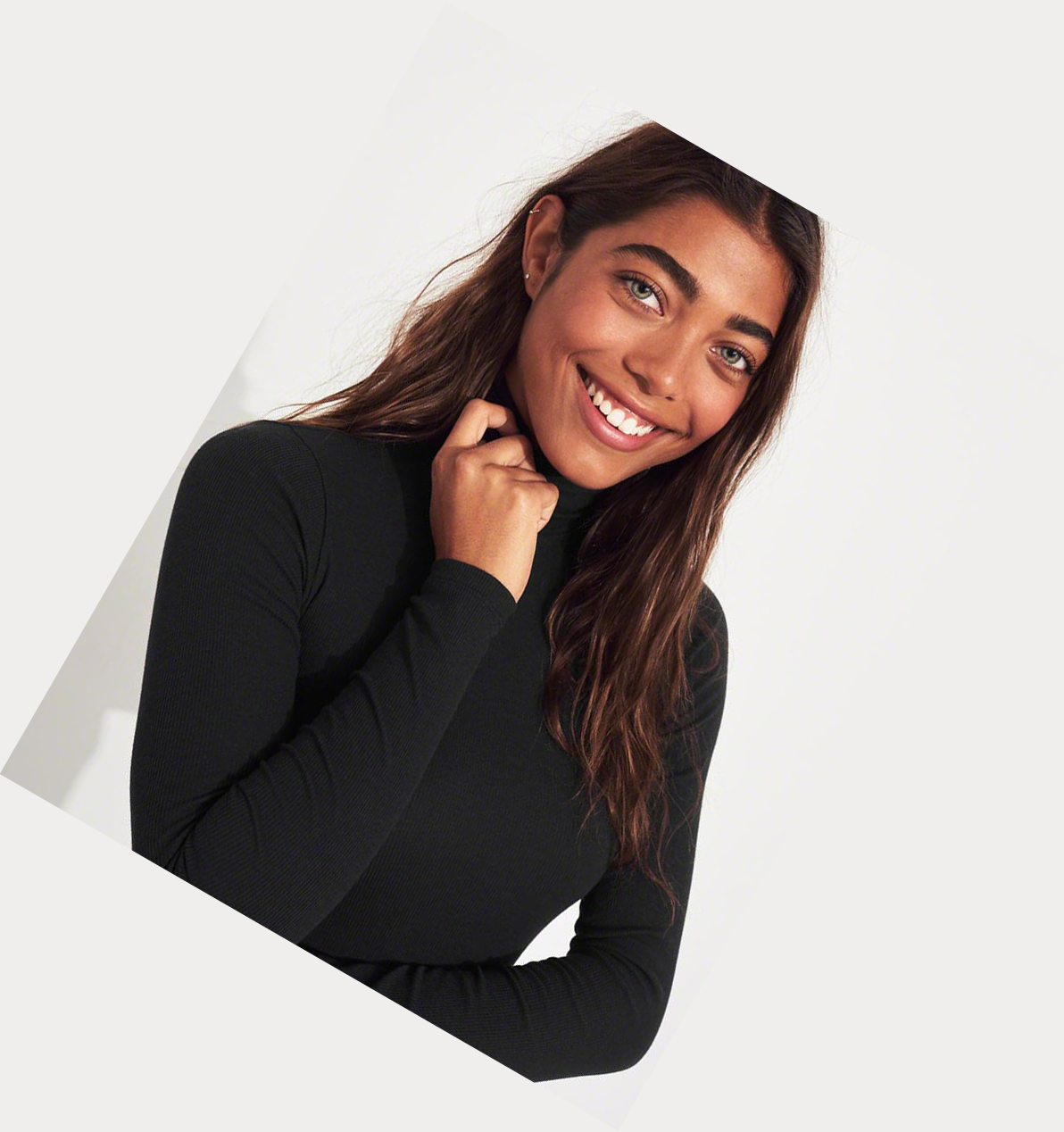 Black Hollister Ribbed Turtleneck Women's Long Sleeve | ZA-CUAW287