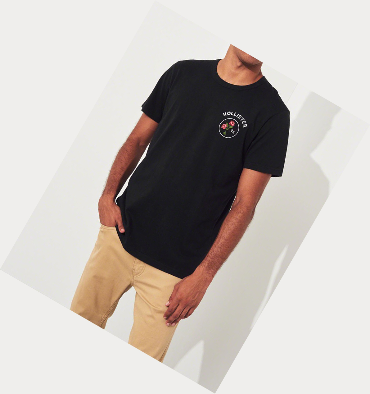 Black Hollister Rose Logo Men's Short Sleeve | ZA-JFRE290