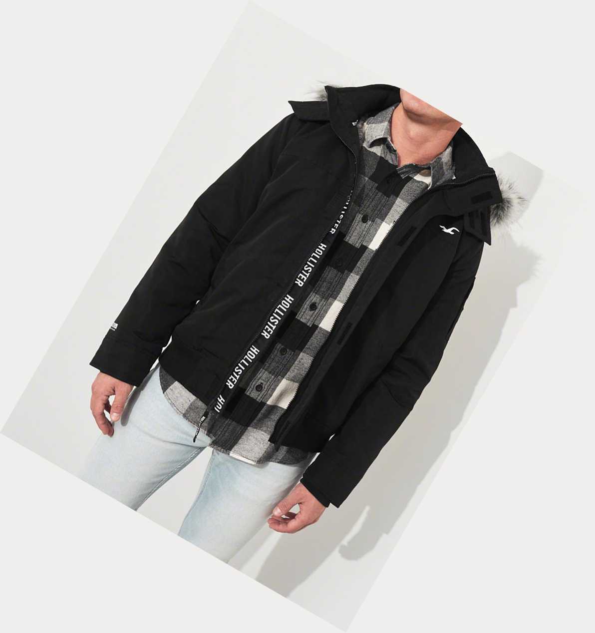 Black Hollister Sherpa-Lined Hooded Men's Bomber Jackets | ZA-CEGS697