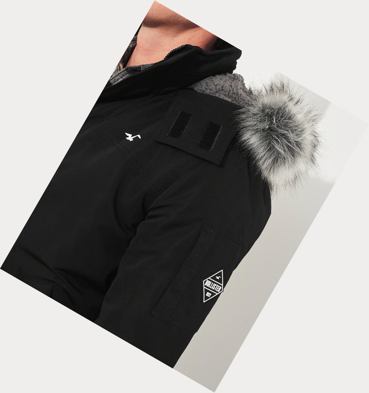 Black Hollister Sherpa-Lined Hooded Men's Bomber Jackets | ZA-CEGS697