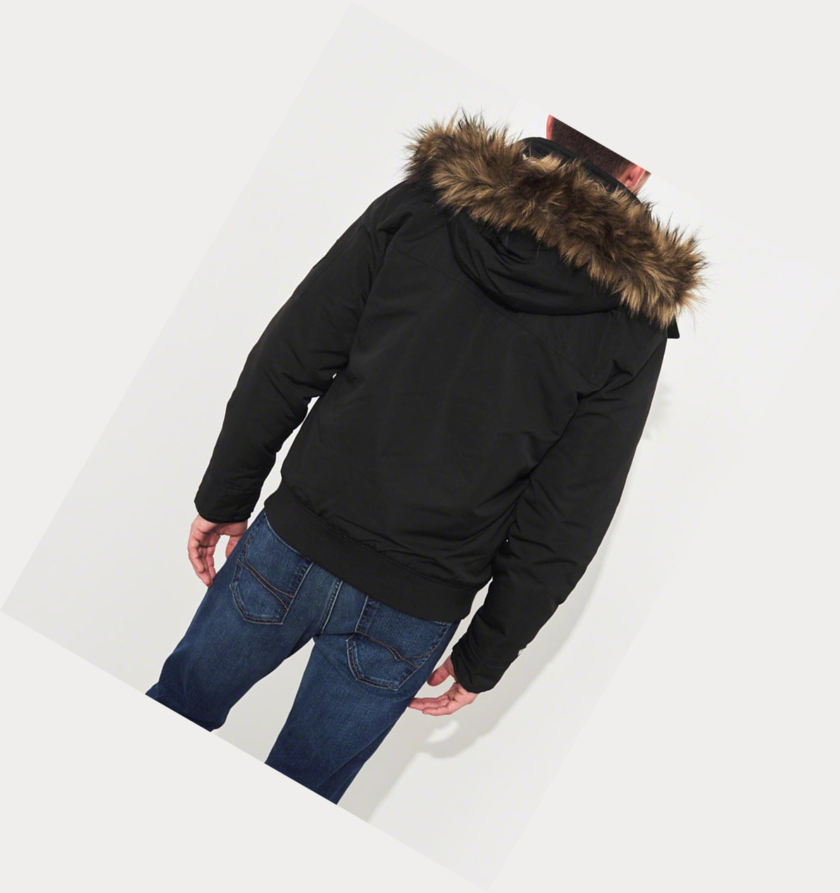 Black Hollister Sherpa-Lined Hooded Men's Bomber Jackets | ZA-QJIA268