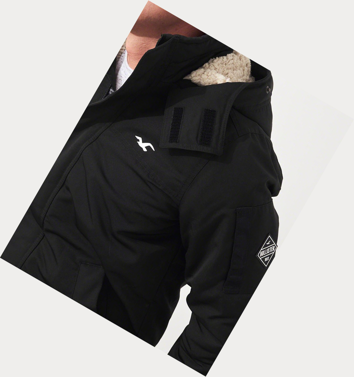 Black Hollister Sherpa-Lined Hooded Men's Bomber Jackets | ZA-QJIA268