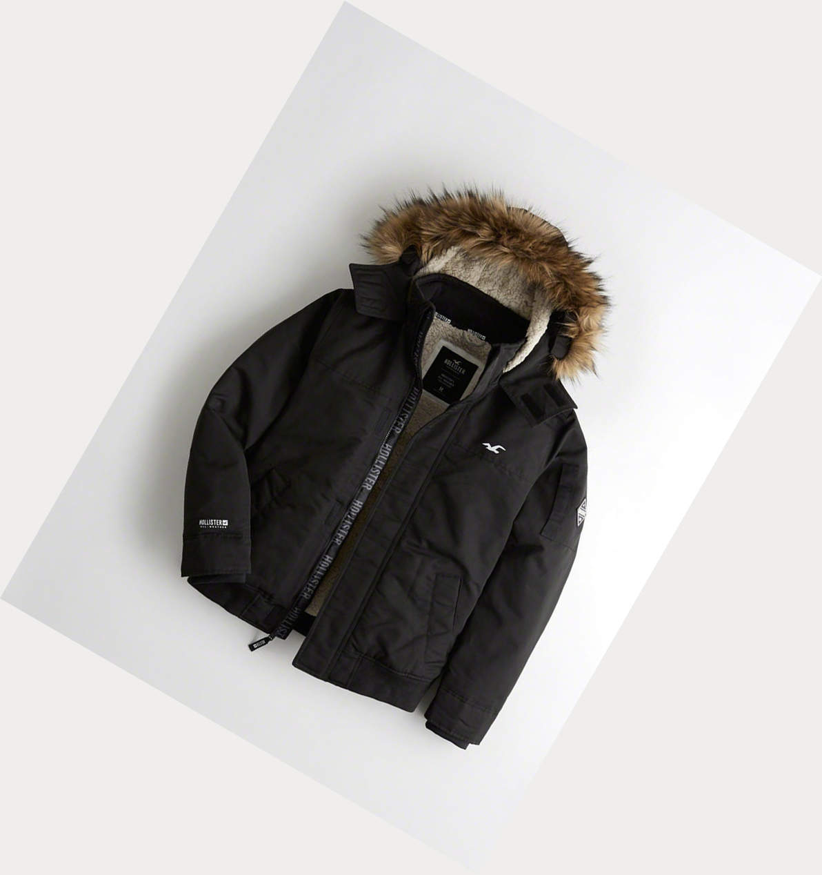 Black Hollister Sherpa-Lined Hooded Men\'s Bomber Jackets | ZA-QJIA268