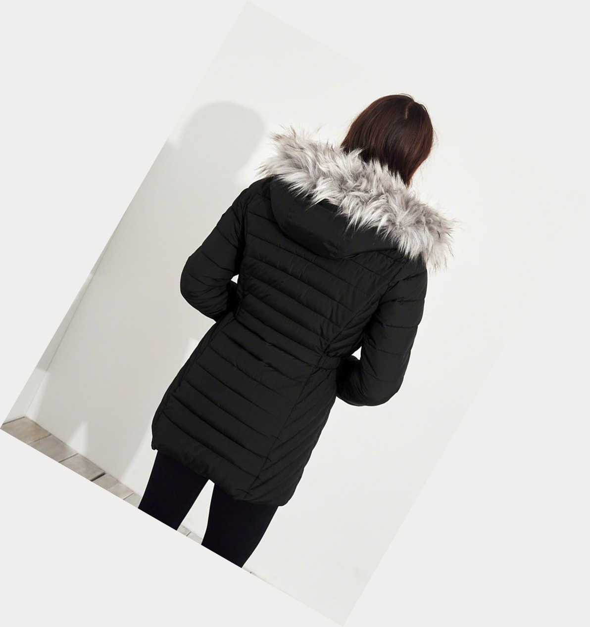 Black Hollister Sherpa-Lined Puffer Women's Parka Jackets | ZA-WSAL149