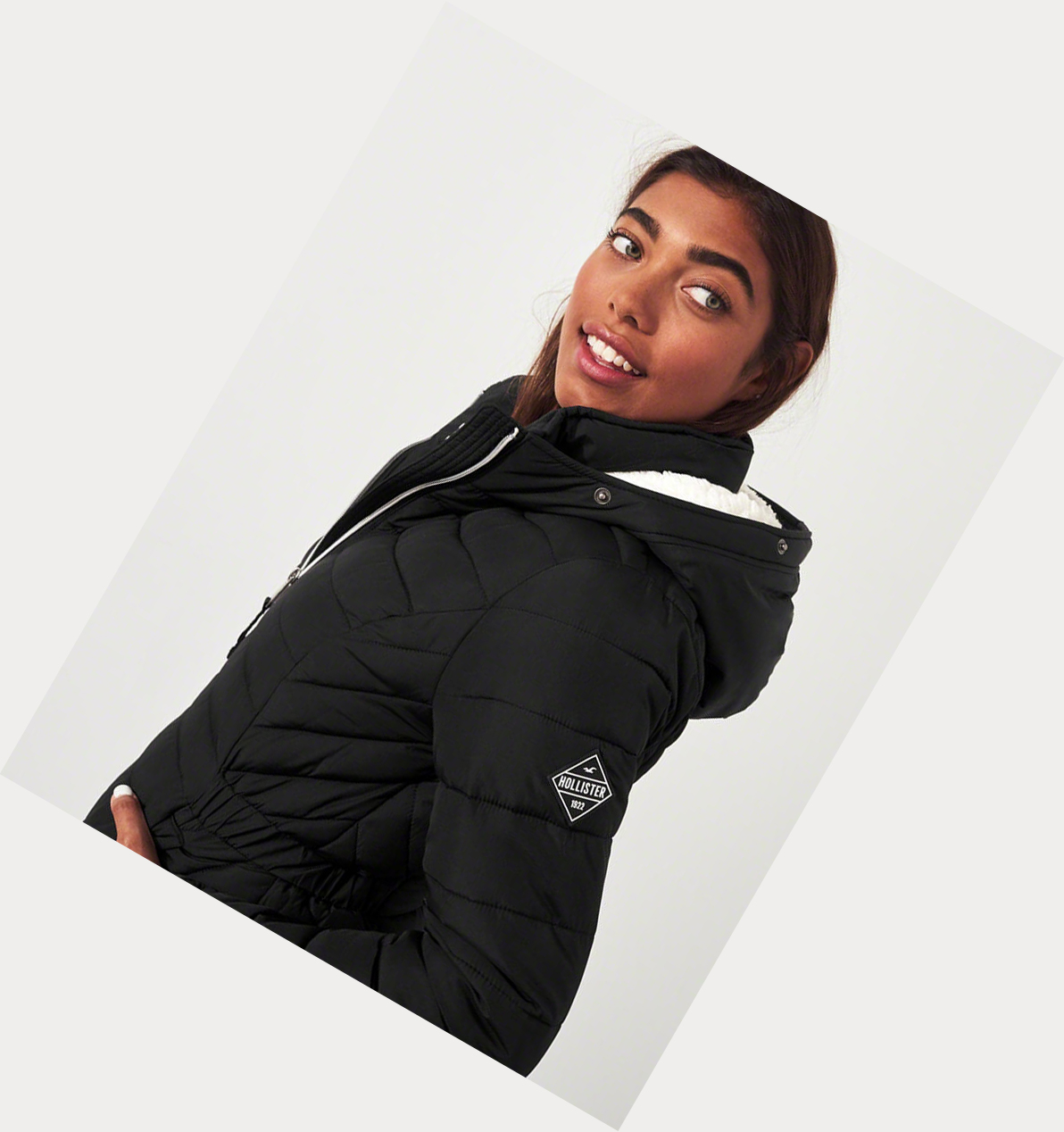 Black Hollister Sherpa-Lined Puffer Women's Parka Jackets | ZA-WSAL149