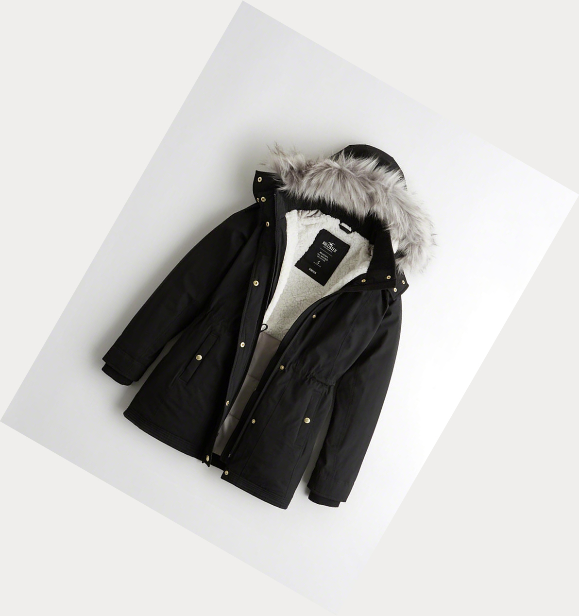 Black Hollister Sherpa-Lined Women\'s Parka Jackets | ZA-YZXB563