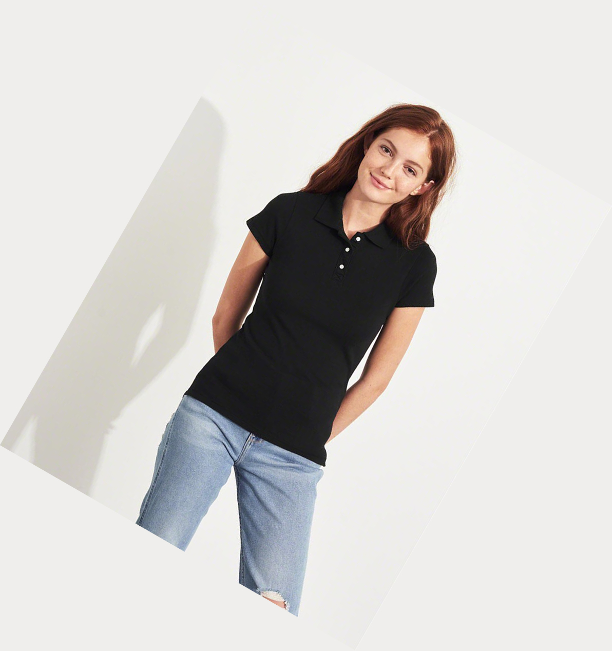 Black Hollister Slim Knit Women's Polo Shirts | ZA-EXRI631