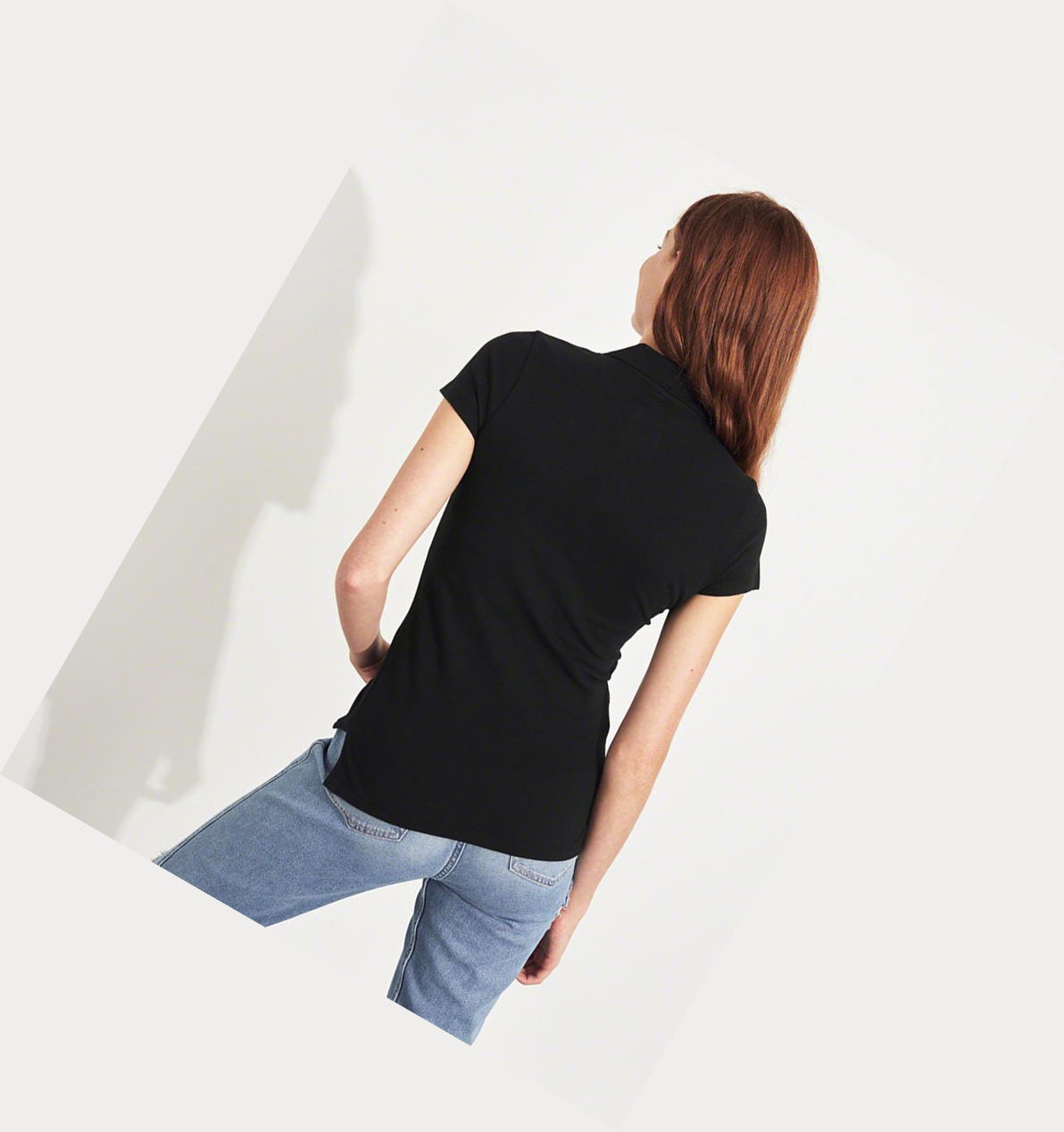 Black Hollister Slim Knit Women's Polo Shirts | ZA-EXRI631